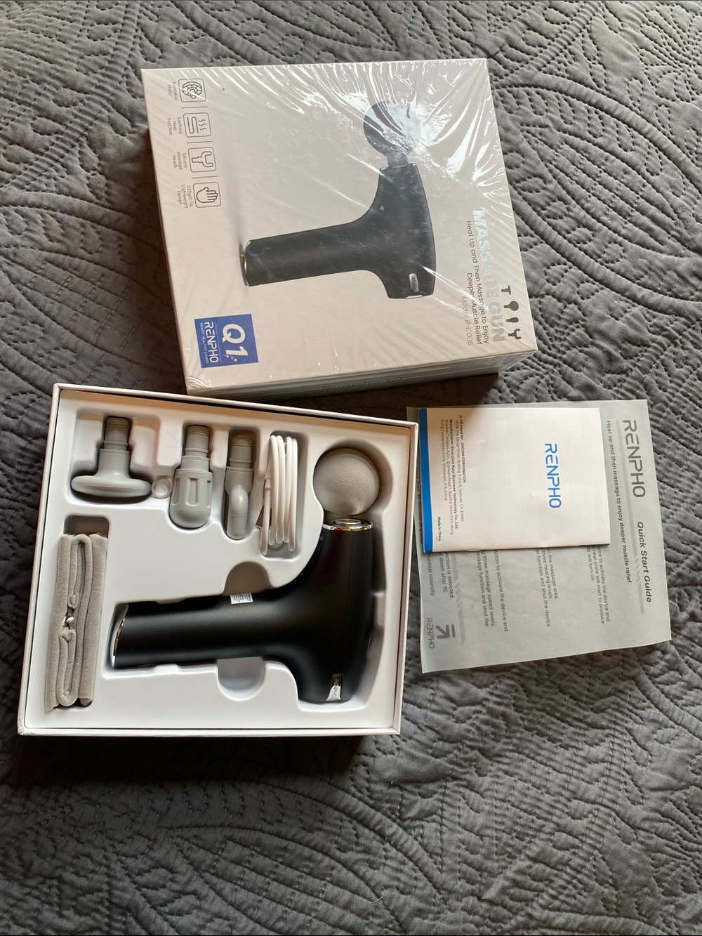 RENPHO Black Percussion Massage Gun with Interchangeable Heads